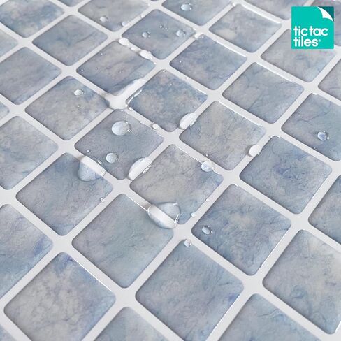 Tic Tac Tiles Peel and Stick Self Adhesive Removable Stick On Kitchen Backsplash Bathroom 3D Wall Sticker Wallpaper Tiles in Small Square Designs (Vetro Aqua & Glassy Peacock) (10, Aqua Vetro) in Saudi Arabia