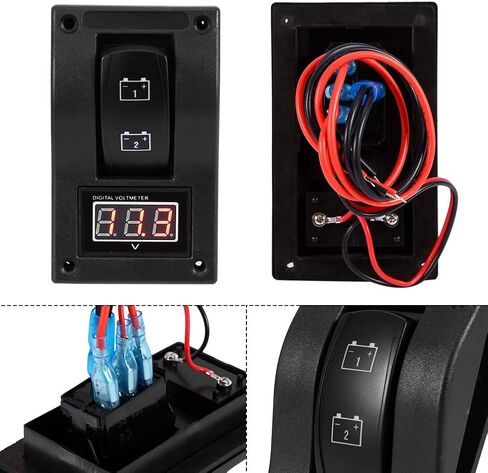 Test Panel with Voltmeter, 12V DC Marine Boat Voltmeter LED Dual Battery Test Panel Rocker Switch On Off for Solar Battery Monitor Car Motor Panel Mount in Saudi Arabia