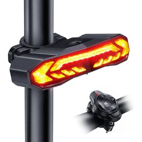Smart Bike Tail Light with Turn Signals and Brake Light, Bike Alarm with Remote Bike Accessories Auto On/Off Rechargeable Waterproof Bike Turn Signals for Bike/Scooter/E Bike,Black