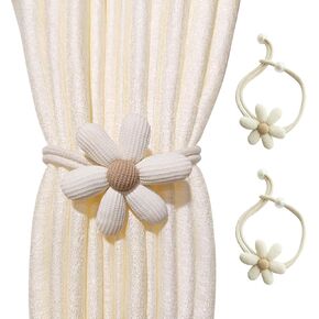 Cute Flower Curtain Ties Adjustable 2Pcs Farmhouse Style Rope Decor Fabric Art Curtain Tie Backs Window Treatment Holdbacks