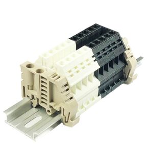 Dinkle Assembly DK6N White/Black 10 Gang DIN Rail Terminal Blocks, 8-20 AWG, 50 Amp, 600 Volt