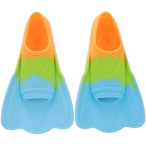 Kids Swim Training Fins, Comfortable Silicone Short Fins for Lap Swimming Flippers, Travel Size Flipper for Kids with Mesh Bag