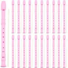 20 Pack 8 Hole Descant Soprano Recorder bulk, Soprano Recorder Recorder Instrument with Cleaning Rod for Beginners, Pink