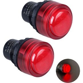 2Pcs 30mm Anti-Vandal and Anti-Corrosion Power Signal Indicator Light 24V 36V AC/DC 1.18" mounting hole size (Red)