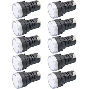 Indicator Light AC/DC 24V 20mA LED Flush Panel Mount White 10 Pcs