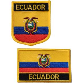 2Pcs Ecuador Flag Patch Embroidered Applique Patch for Backpacks Shoes Hat Iron On Sew On 1Pcs Rectangle and 1Pcs Shield