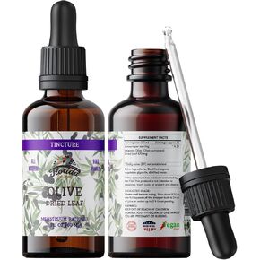 Organic Olive Leaf Tincture, Olive Extract Liquid (Olea europaea) Dried Leaf Herbal Supplement, Non-GMO in Cold-Pressed Organic Vegetable Glycerin, 700 mg, 2 oz (60 ml)
