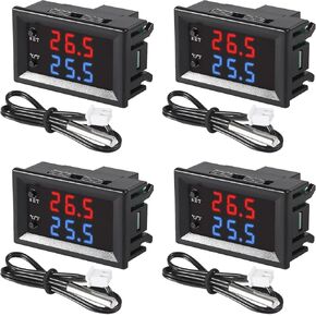 4pcs DC 12V Electronic Temperature Controller Programmable -50 to 110 ℃ Heating/Cooling Thermostat Control Switch Module NTC Waterproof Sensor Probe Dual Color LED Display Monitor