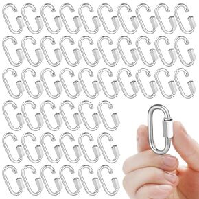 Blulu 50 Pcs Stainless Steel Quick Chain Link M5, 1.97 Inch, 648lbs D Shape Locking Chain Hooks Chain Link Connector for Safety Chain Swing Gym Hammock, Screw Lock Oval