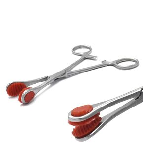 Young Tongue Seizing Forceps 6.5" Straight Handle Stainless Steel with Soft Rubber Jaws
