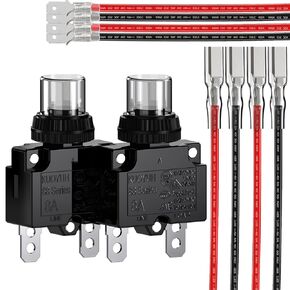 Circuit Breaker,DIYhz Thermal Overload Circuit Breaker 88 Series 10A 32V DC 125/250VAC 50/60Hz Terminal Wire Push Button Circuit Breaker Reset Boot Switch and Waterproof Button Transparent Cap 2 Pcs