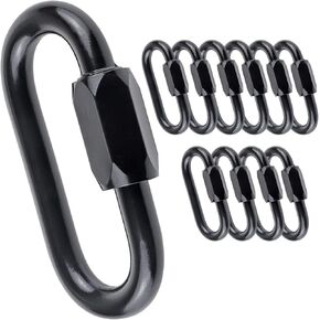 304 Threaded Quick Links Stainless Steel Black Screw Chain Links Chain Connectors D Ring Carabiner Clips M5 3/16 Inchs Oval Screw Lock Ring Clasp for Camping/Pet/Ceiling Lamp/Fitness