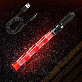 2 Pack 16 Inch Rechargeable Traffic Wand, Red Traffic Control Baton with 2 Flashing Modes, LED Safety Light Wand, Air Marshaling Wand for Airport, Parking, Car Directing