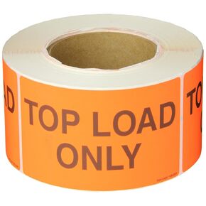 Tape Logic Aviditi Tape Logic 3" x 5","Top Load Only" Fluorescent Red Warning Sticker, for Shipping, Handling, and Packing (1 Roll of 500 Labels)