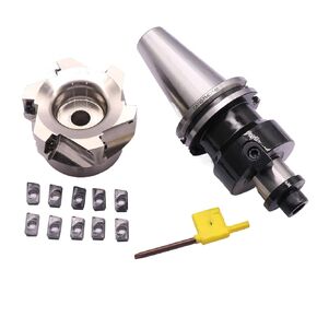 CAT40-FMB27-60 Shank Face End Mill Arbor and 3.15"/80mm Cutting Diameter 6 Flute 400R-80-27-6T CNC Face End Milling Shell Cutter with 10Pcs APMT1604 Carbide Inserts and T15 Wrench