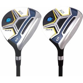 Senior Mens Rife Golf 812s New Straight FACE #3 +#5 Fairway Metal Wood Clubs Set Right Handed Senior Flex with Mens Senior Size Black Pro Velvet Grips Fairway Wood Set + Headcovers
