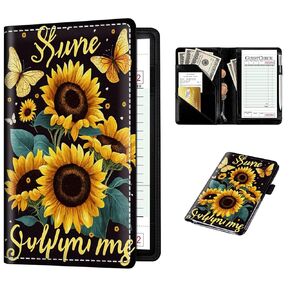 Server Books for Waitress Book,Leather Server Book with Zipper Pocket, Cute Serving Book organizer Restaurant Guest Check Presenters for Waitress,Waiter, Bartender-Sugar Skull Butterlies Floral