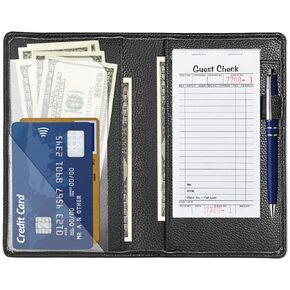 كتاب الخادم للنادلة والنادل، محفظة كتب تقديم من جلد البولي يوريثان لمنع RFID مع جيب للنقود وحامل أقلام، منظم إيصالات مقاس 7.8 بوصة × 4.9 بوصة، مريلة مناسبة، أزرق سماوي in Kuwait