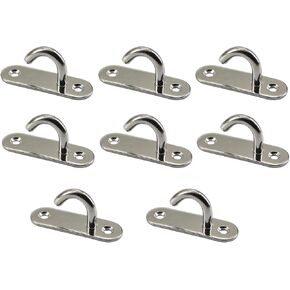 8Pcs M5 304 Stainless Steel Ceiling Hooks Open Hooks Pad Eye Plate, Wall Mount Hooks Boat Marine Deck Hardware
