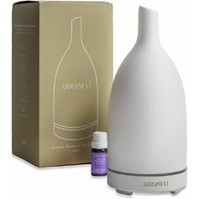 Ceramic Essential Oil Diffuser Set, Ceramic Diffuser for Aromatherapy, Ceramic Ultrasonic Diffuser | White Stone Diffuser Gift Set with Essential Oil for Home, Office and Bedroom 100mL - ARROMAJ in Saudi Arabia