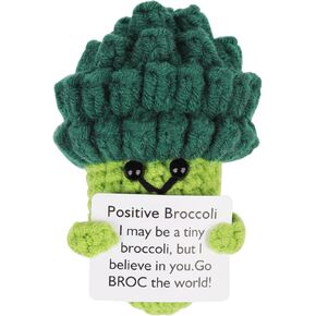 Positive Broccoli, Funny Positive Knitted Doll Toy with Encourage Card Support Positive Vegetables Positive Crochet Doll for Birthday Party Graduation Home Office Decoration Gift