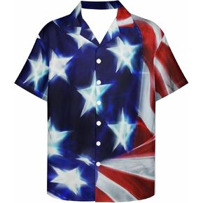 Hawaiian Shirts for Men American Flag Eagle Patriotic Tropical Summer Beach Aloha Button Down Shirt Short Sleeve