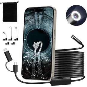 Endoscope Camera with Light,Ozikutech HD Borescope Fit for iPhone and Android, Waterproof IP67 with 8 LED Lights,8mm 16.4FT Snake Camera for Duct Automotive Engine Sewer Inspection