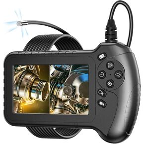 Triple Lens Borescope NIDAGE 5'' IPS Screen Endoscope Camera with Light, Split Screen 1080P HD Flexible Snake Inspection Camera with Carrying Case, 32G Card, 16.5FT IP67 Plumbing Drain Scope Camera