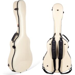 Crossrock Fiberglass Case fits 12-Fret 00 Style Acoustic Guitar-Includes TSA Lock, Hygrometer, Removable Shoulder Straps-Ivory (CRF2020-0012IV)