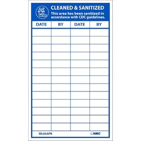NMC ML86APR500 Cleaned & Sanitized Date: By:, Label, 3X9, Removable Adhesive Adhesive Backed Vinyl, Roll Of 500 in Saudi Arabia