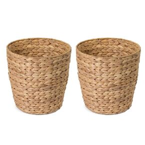 2-Pack Woven Waste Basket for Bathroom, Bedroom, or Living Room | Wicker Wastebasket Style Handwoven Basket Made from Water Hyacinth | Modern Boho Storage Basket