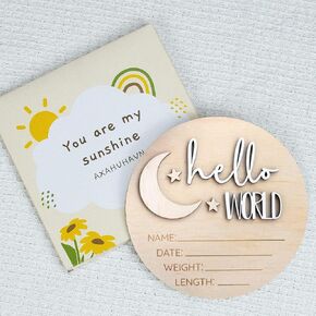 Hello World Birth Announcement Sign for Newborn, Birth Stats Sign, Hello World Baby Name Wooden Sign, Wooden Birth Announcement Plaque "Hello World" Matte White Acrylic (01)