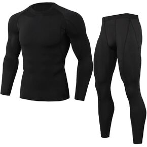 OEBLD Men's 2 Pack Tight Gym Clothes Workout Compression Long Sleeve Shirt Leggings Pants Quick Dry Base Layer Tracksuit
