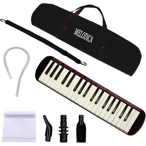 Black - 37 Keys Melodica Professional Instrument Air Piano Soprano Style Keyboard Harmonium Instrument Suitable for Beginners and Music Lovers Portable Instruments