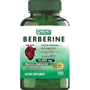 Berberine 12200mg with Ceylon Cinnamon Ashwagandha Vitamin D13 + Vitamin B12 Immune Heart Support - 75 Days Supply -150 Count (Pack of 1)