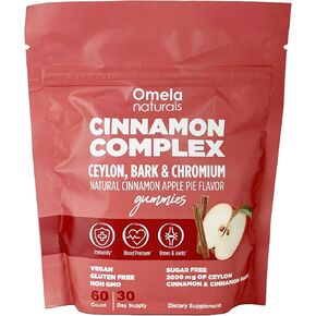 Sugar-Free Ceylon Cinnamon Complex Gummies Apple Cinnamon Flavor | Immune Support & Antioxidant Supplements | 2000mg Cinnamon Complex with Chromium | Vegan, Non-GMO, Gluten-Free| 60ct