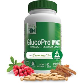 Health Thru Nutrition GlucoPro Max - with 1,500mg Berberine, Chrominex + Chromium, and 1,000mg Cinnamon | Vegan, Non-GMO, Gluten Free | Pack of 90