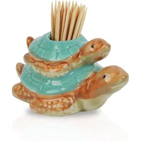 Servette Home Animal Themed Ceramic Toothpick Holders, Alligator, Bear, Frog and Turtle Designs (Alligator)