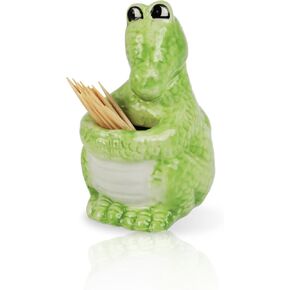 Servette Home Animal Themed Ceramic Toothpick Holders, Alligator, Bear, Frog and Turtle Designs (Alligator)
