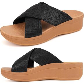 ERGOfoot Adjustable Orthopedic Sandals for Women, Fashion Cross Strap Open Toe Wedge Slide Sandals Soft Cushion Orthotic Slides With Comfortable Plantar Fasciitis Arch Support