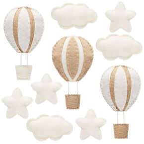 Poen 10 Pcs Star Hot Air Balloon and Cloud Nursery Decor Western Wall Decor for Bedroom Mini Felt Clouds Stars Hot Air Balloon Nursery Decor Felt Wall Decor for Kids Baby Bedroom Decor(Blue)