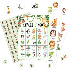 بطاقات ألعاب Safari Jungle Bingo، ألعاب Bingo لحيوانات الغابة للبالغين، مستلزمات بطاقات البنغو الاستوائية، هدايا ديكور حفلات عيد الميلاد من أوراق النخيل، هدايا بطاقات للنساء والأصدقاء في العطلات العائلية، 06