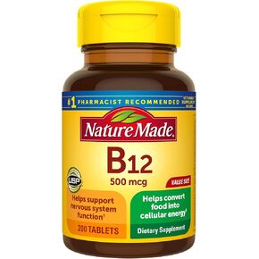 Vitamin B12 500 mcg Tablets, 200 Count for Metabolic Health