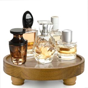 WAPANE Modern Wood Riser for Display, Farmhouse Pedestal Stand for Kitchen Counter and Home Decor, Round Waterproof Display Tray for Soap on Sink (Black)