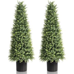 32" Boxwood Topiary Flourish Plant UV Resistant Bushes Potted Plants Artificial Cedar Tree Artificial Shrubs Tree for Indoor Outdoor