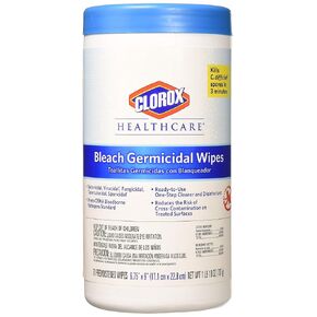 Clorox Healthcare Bleach Germicidal Wipes, 6 3/4 x 9, Unscented, 70/Canister