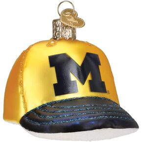 Old World Christmas Michigan Baseball Cap Glass Blown Ornament for Christmas Tree