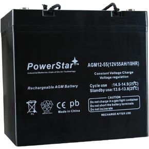 بطارية PowerStar 12 فولت 55 أمبير قابلة لإعادة الشحن AGM/SLA ذات دورة عميقة لبطارية محرك التصيد الكهربائي العائم لقارب الطاقة in Kuwait