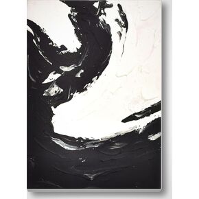 QHE 3D Canvas Oil Painting Artwork, 100% Hand-Painted Black and White Minimalist Abstract Wall Art, Ready-to-Hang Wall Decoration for Home and Office, Gift for Housewarming (28in*20in, BW2001)