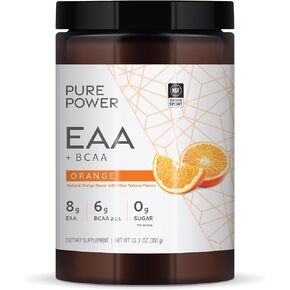 Dr. Mercola Pure Power Essential Amino Acids with BCAA, Orange Flavor, 12.3 oz (350 g), 30 Servings, 8 g of EAA, 6 g of BCAA, 0 g of Sugar, Non-GMO, NSF Certified for Sport